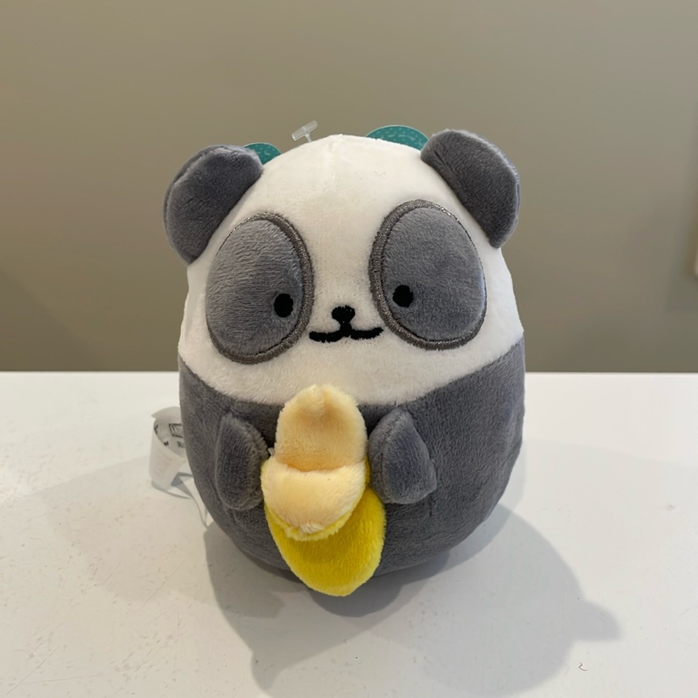NWT Pandaroll Holding a Banana Squishy Ball Panda Plush by Anirollz